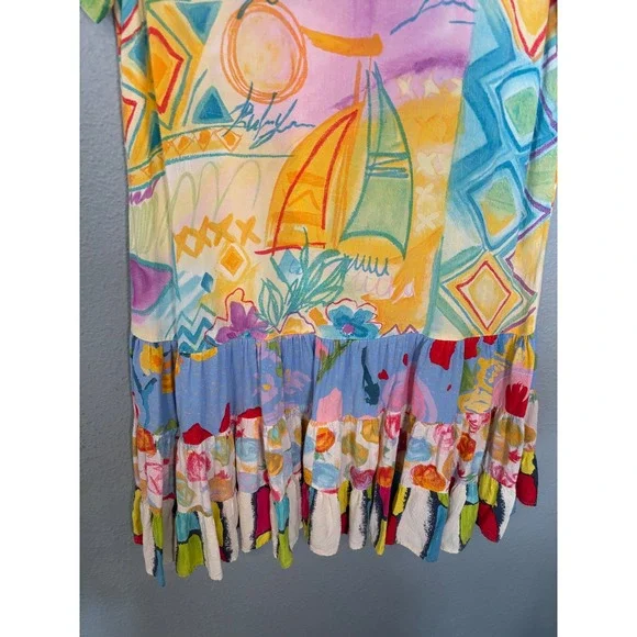 Vintage Jams World Hattie Sailboat Geometric Floral Dropwaist Dress Mini Medium - Picture 4 of 8